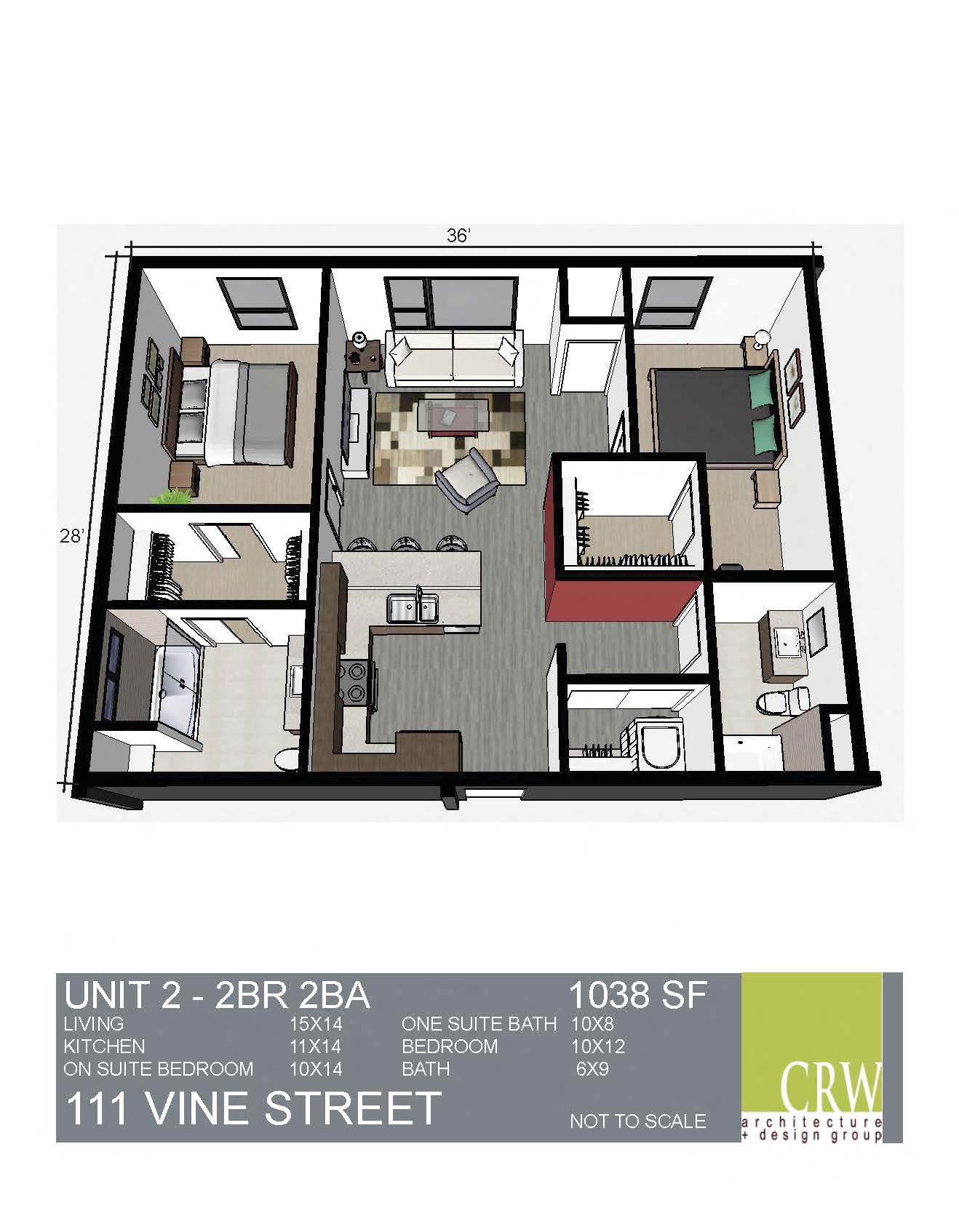 Floor plan for 2 beds, 2 baths, 1027 sqft